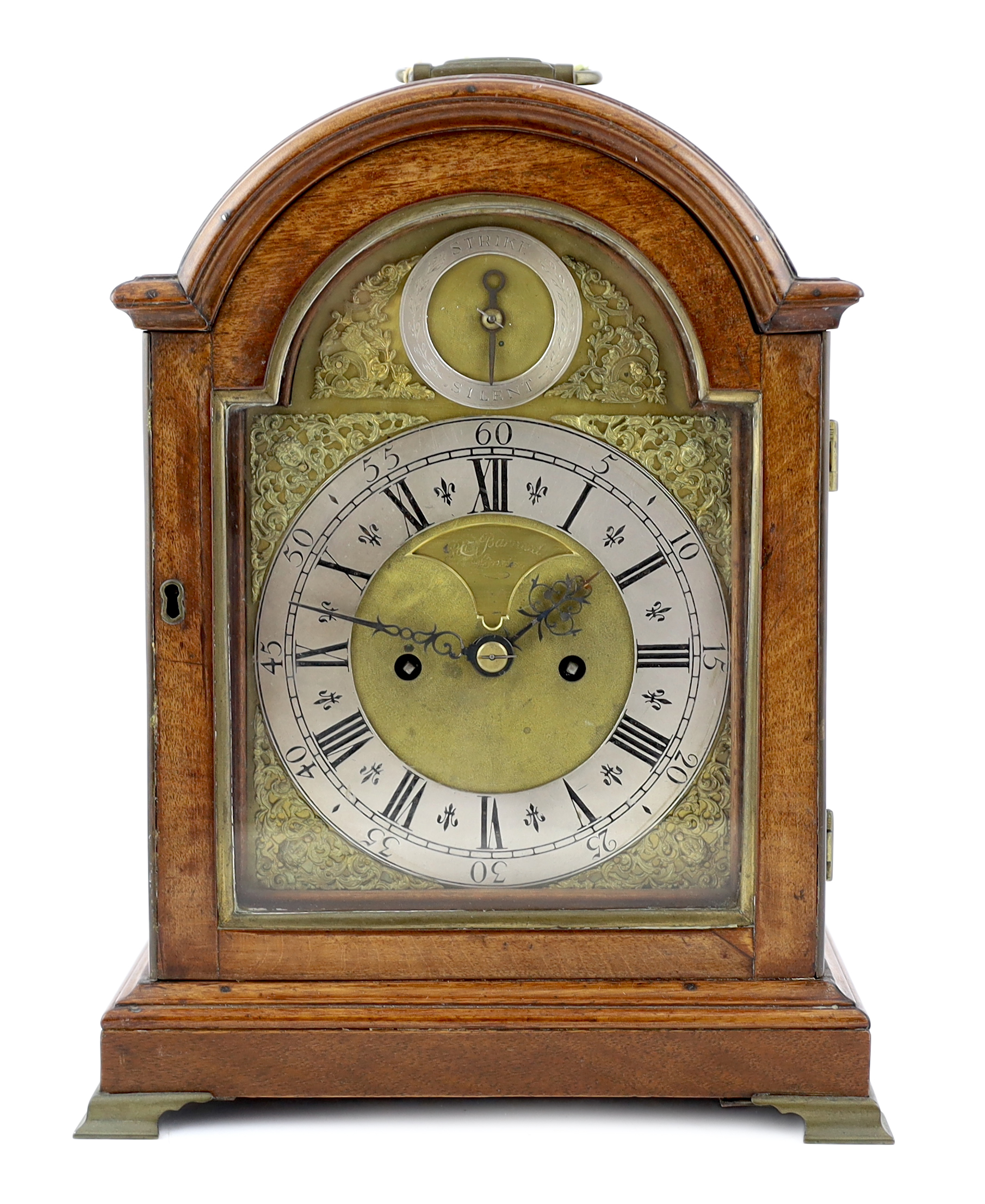 Paul Barraud of London, a George III mahogany cased hour repeating eight day bracket clock, 28cm wide, 19cm deep, 37cm high